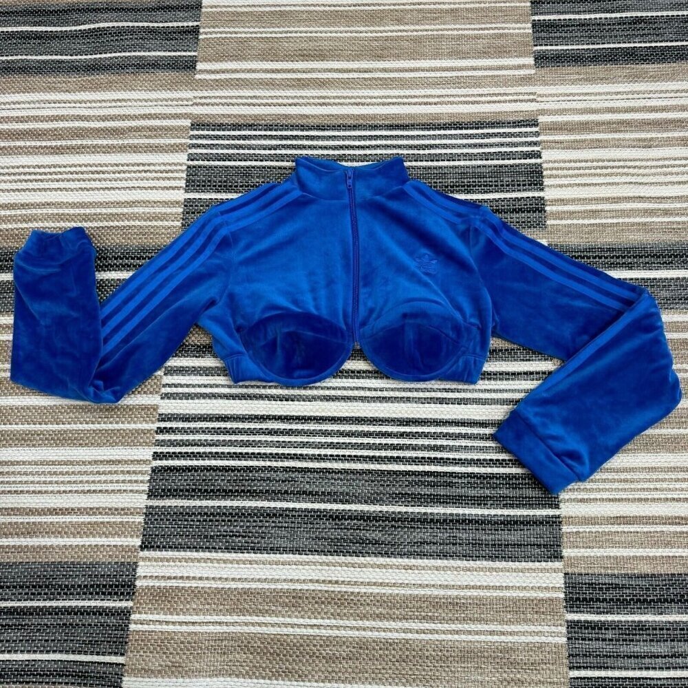 Adidas Originals x Jeremy Scott Women's Track Jacket Cropped Velour Top Blue L - Picture 5 of 15